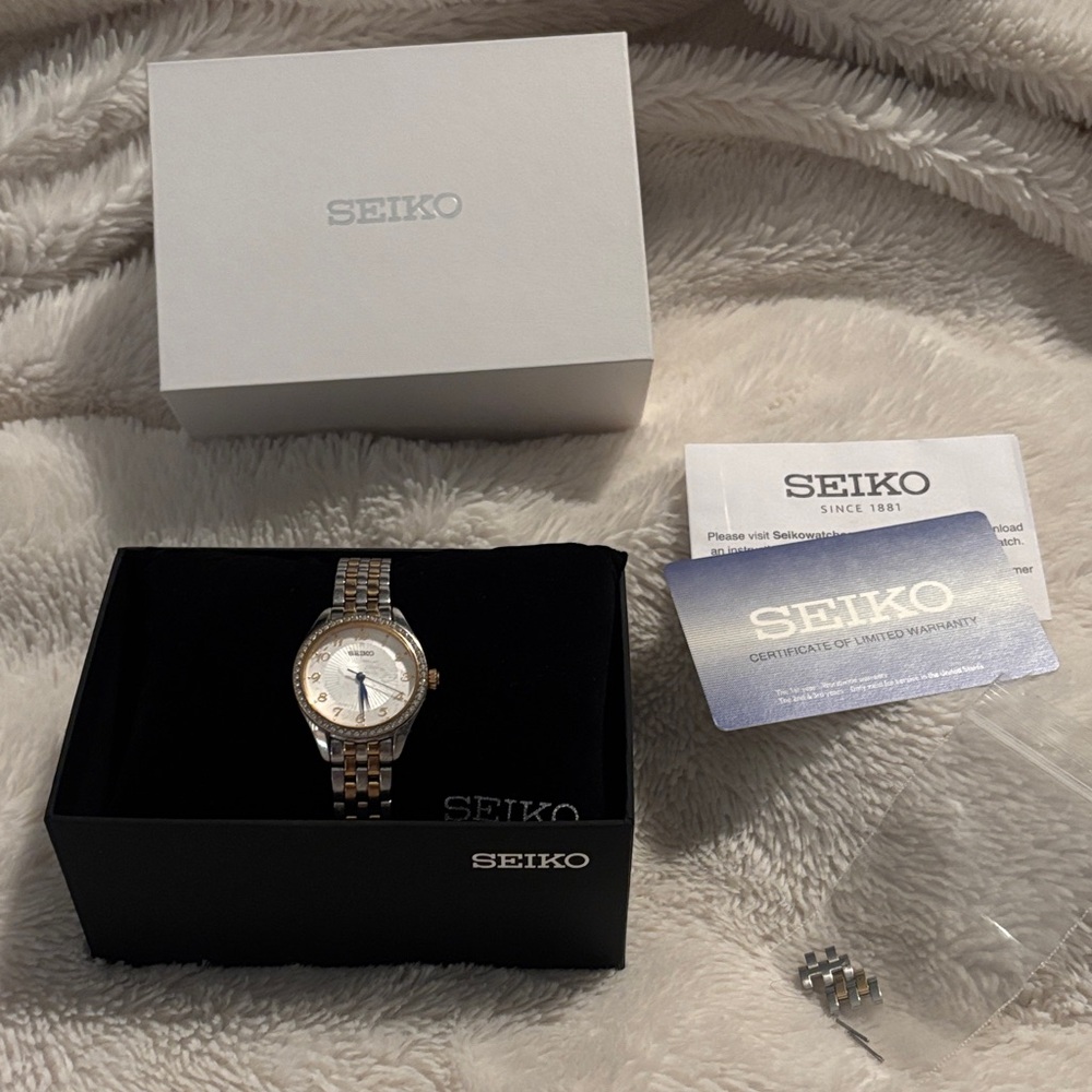 Seiko Essentials SUR392 Two-Tone Watch Crystal Collection Water Resistant